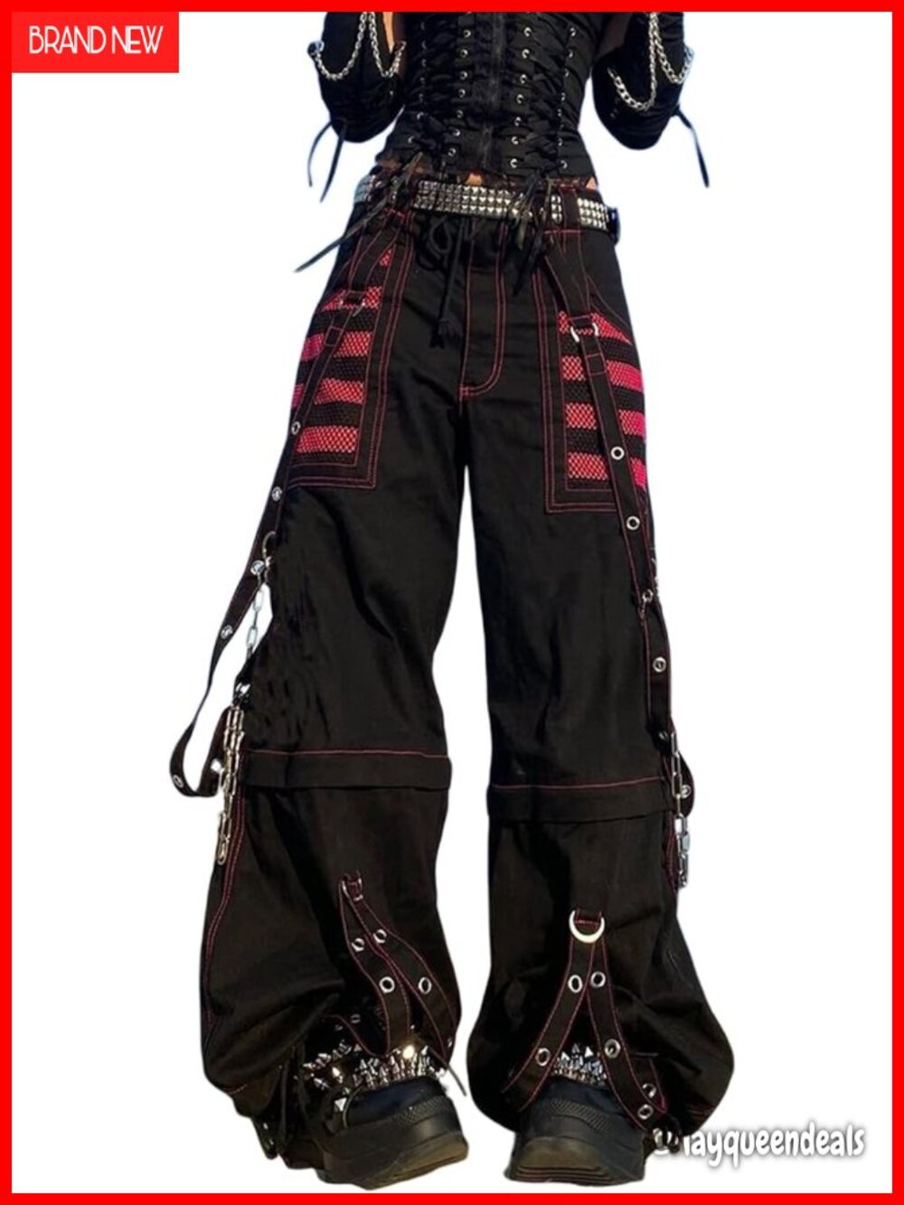 Y2k Cargo Pants Punk Emo Baggy Zipper Fly Harajuku Bell Bottom Jeans Grunge